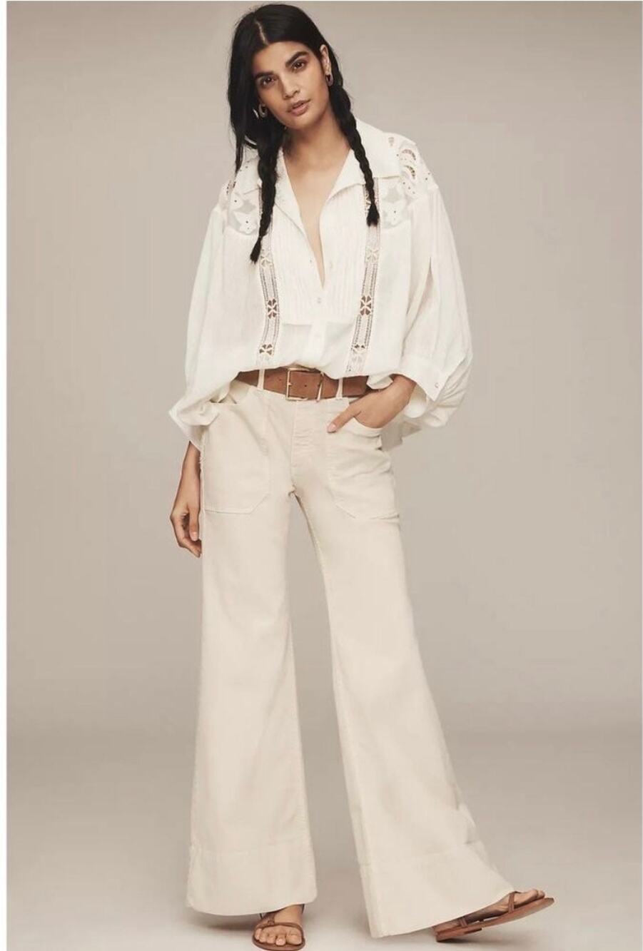 NWT Anthropologie Pilrco Rylan Relaxed High Rise Flare Pants Size 25x34 Wide Leg